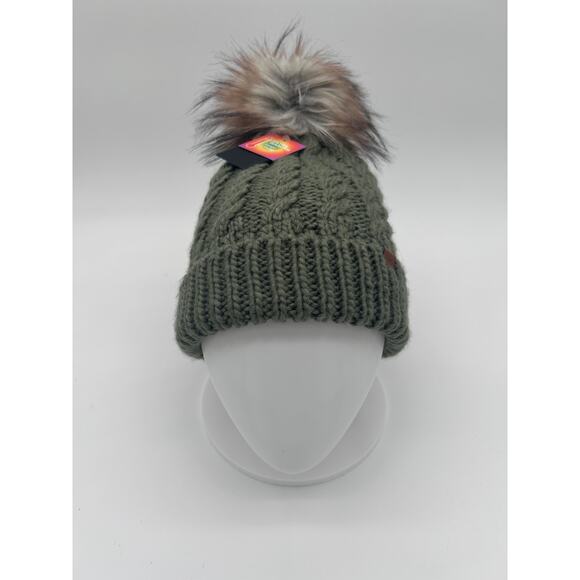 DAVID and YOUNG Knit Hat Women's One Size Cap/ Beanie Sage Green Fur - Picture 1 of 4